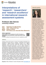 Webinar: Interpretations of ‘research’, ‘researchers’ and ‘research excellence’ in international research assessment systems Poster