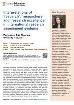 Webinar: Interpretations of ‘research’, ‘researchers’ and ‘research excellence’ in international research assessment systems