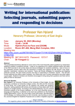 Seminar: Writing for international publication: Selecting journals, submitting papers and responding to decisions