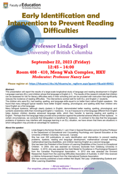 Seminar: Early Identification and Intervention to Prevent Reading Difficulties