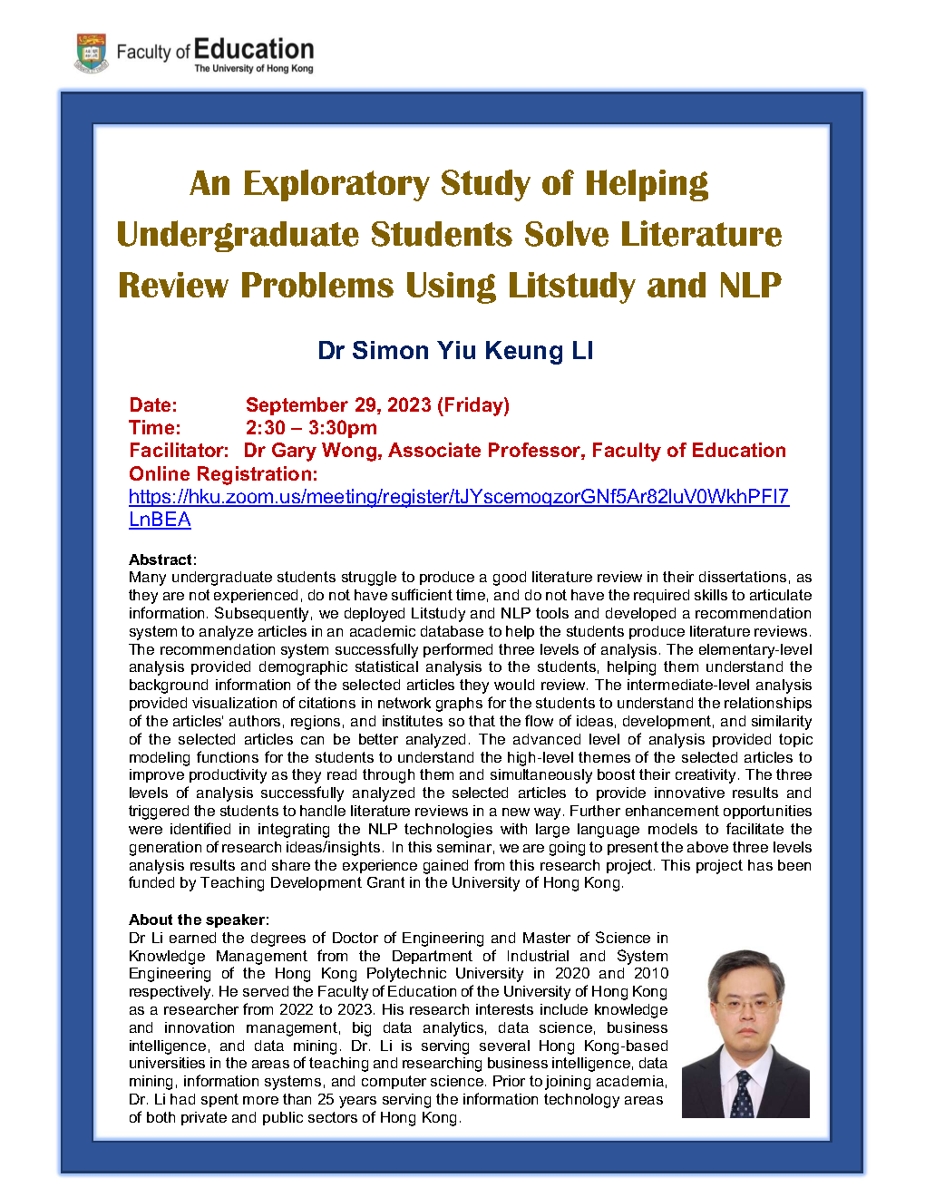 Zoom Seminar: An Exploratory Study of Helping Undergraduate Students Solve Literature Review Problems Using Litstudy and NLP Poster