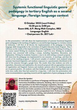 Seminar: Systemic functional linguistic genre pedagogy in tertiary English as a second language /foreign language context