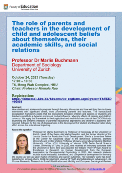 Seminar: The role of parents and teachers in the development of child and adolescent beliefs about themselves, their academic skills, and social relations