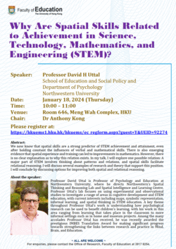 Seminar: Why Are Spatial Skills Related to Achievement in Science, Technology, Mathematics, and Engineering (STEM)?