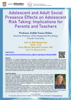 Seminar: Adolescent and Adult Social Presence Effects on Adolescent Risk Taking: Implications for Parents and Teachers