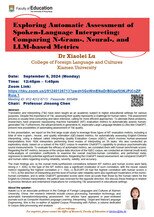 Zoom Seminar: Exploring Automatic Assessment of Spoken-Language Interpreting: Comparing N-Gram-, Neural-, and LLM-based Metrics Poster