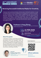 [40th Anniversary Seminar Series] Nurturing Successful Intellectual Styles for Creativity Poster