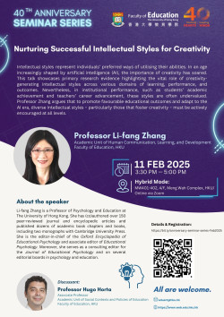 [40th Anniversary Seminar Series] Nurturing Successful Intellectual Styles for Creativity