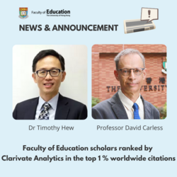 Dr Timothy Hew and Professor David Carless ranked in the top 1% by citations