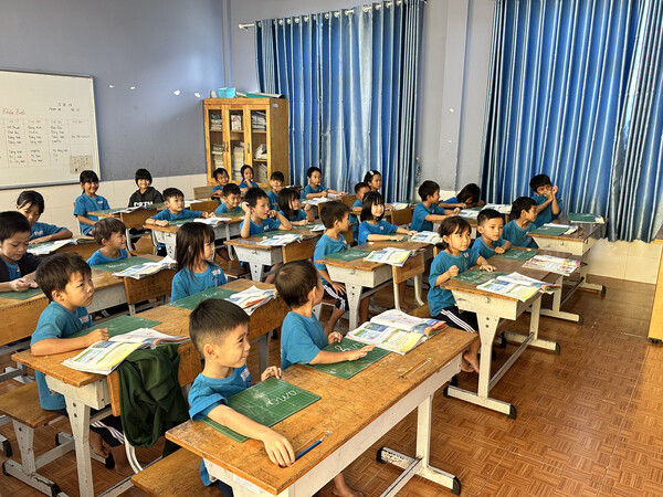 Students attending class